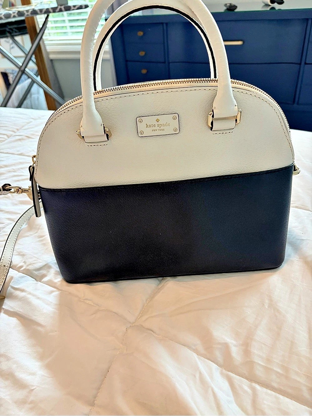 Kate Spade Patterson Drive Geraldine Color Block Satchel in Navy & White